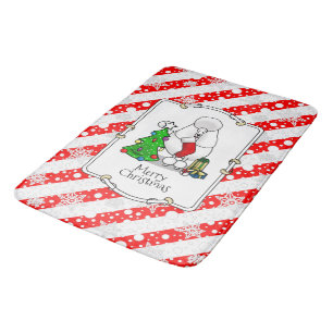 Merry Christmas Tree 2 Poodle (white) Dog Cute Bath Mat