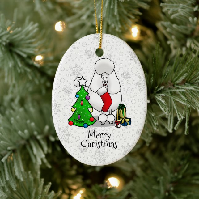 Merry Christmas Tree 2 Poodle (white) Dog Cute Ceramic Ornament (Tree)