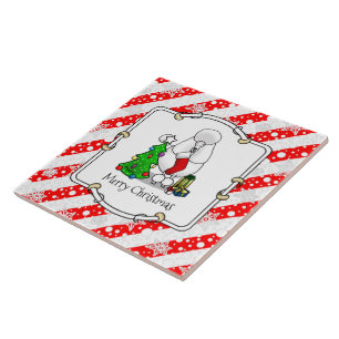 Merry Christmas Tree 2 Poodle (white) Dog Cute Ceramic Tile