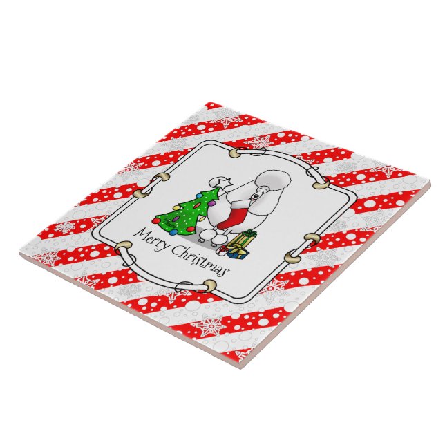 Merry Christmas Tree 2 Poodle (white) Dog Cute Ceramic Tile (Side)