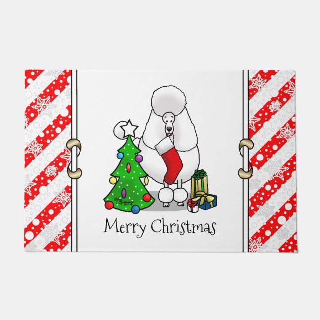 Merry Christmas Tree 2 Poodle (white) Dog Cute Doormat (Front)