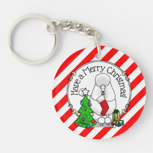 Merry Christmas Tree 2 Poodle (white) Dog Cute Key Ring