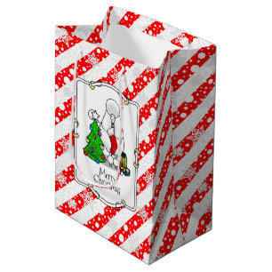 Merry Christmas Tree 2 Poodle (white) Dog Cute Medium Gift Bag