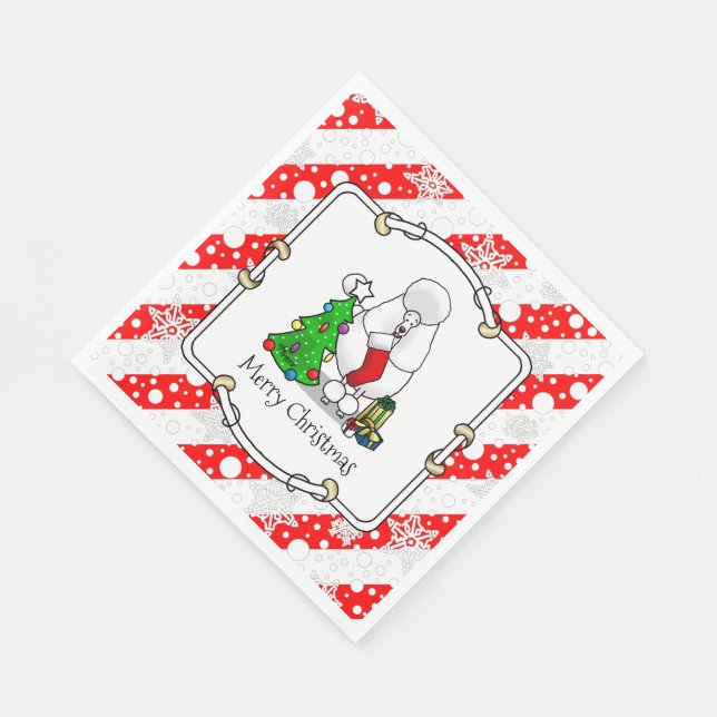 Merry Christmas Tree 2 Poodle (white) Dog Cute Napkin (Corner)