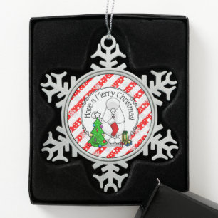 Merry Christmas Tree 2 Poodle (white) Dog Cute Snowflake Pewter Christmas Ornament