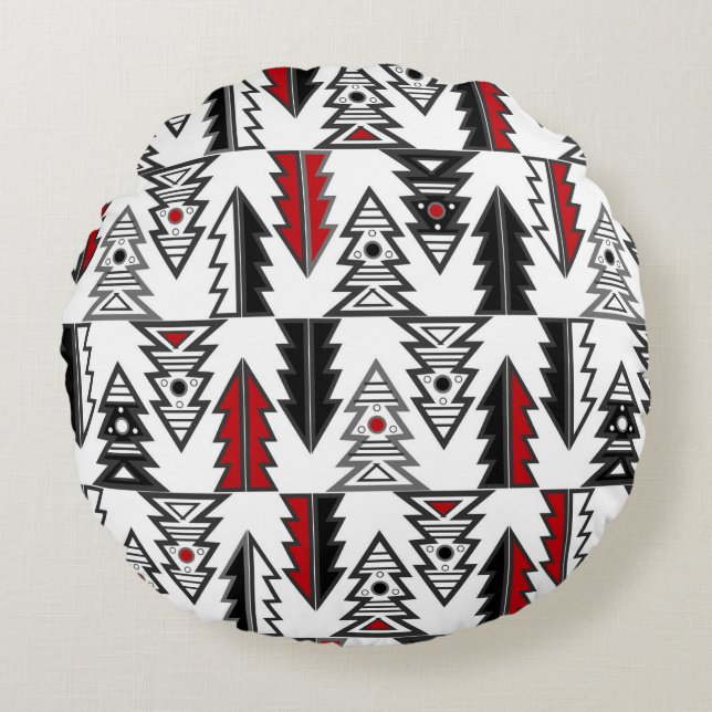 Merry Christmas tree abstract modern geometrical o Round Cushion (Front)