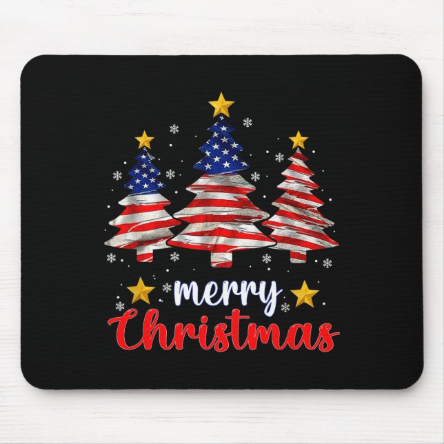 Merry Christmas Tree American Flag Funny Us Flag X Mouse Pad (Front)