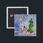 Merry Christmas Tree And Frosty Snowman Watercolor 15 Cm Square Badge<br><div class="desc">Square Shaped Button Pin fashion statement accessory printed with Merry Christmas Tree And Frosty Snowman Watercolor painting original artwork design and select products collection by TheFabricSeal print on demand shop at Zazzle.com #ZazzleMade https://www.zazzle.com/store/thefabricseal TheFabricSeal©️Original. This cheerfully fun design image print is a hand painted watercolor painting is a whimsical wintertime...</div>