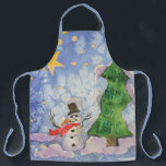 Merry Christmas Tree And Frosty Snowman Watercolor Apron<br><div class="desc">Apron adult size all over print style printed with Merry Christmas Tree And Frosty Snowman Watercolor painting original artwork design and select products collection by TheFabricSeal print on demand shop at Zazzle.com #ZazzleMade https://www.zazzle.com/store/thefabricseal TheFabricSeal©️Original. This cheerfully fun design image print is a hand painted watercolor painting is a whimsical wintertime...</div>