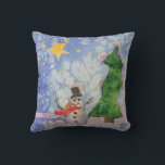 Merry Christmas Tree And Frosty Snowman Watercolor Cushion<br><div class="desc">Square Throw Pillow decorative stylish home furnishing decor accessory printed with Merry Christmas Tree And Frosty Snowman Watercolor painting original artwork design and select products collection by TheFabricSeal print on demand shop at Zazzle.com #ZazzleMade https://www.zazzle.com/store/thefabricseal TheFabricSeal©️Original. This cheerfully fun design image print is a hand painted watercolor painting is a...</div>