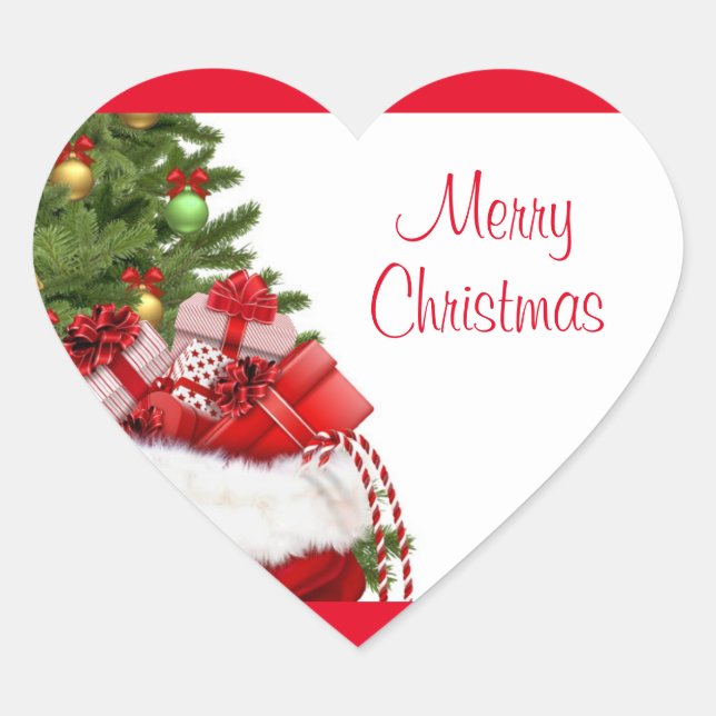 Merry Christmas Tree And Gifts Custom Template Heart Sticker (Front)