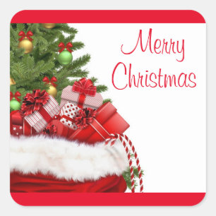 Merry Christmas Tree And Gifts Elegant Template Square Sticker