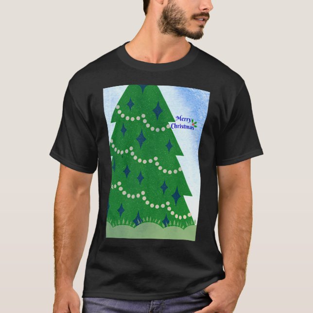Merry Christmas Tree And Holly With Berries And Sn T-Shirt (Front)
