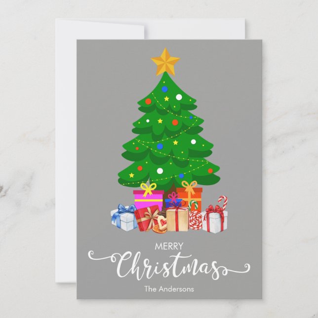 Merry Christmas Tree And Presents Christmas Card (Front)