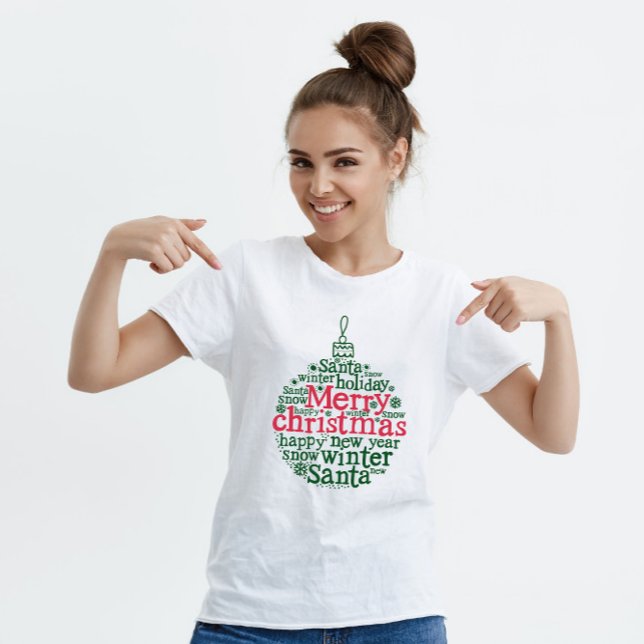 Merry Christmas Tree Ball typography Red Green T-Shirt (Creator Uploaded)