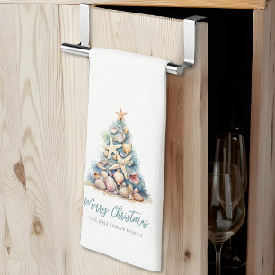 Merry Christmas Tree Beach Tea Towel