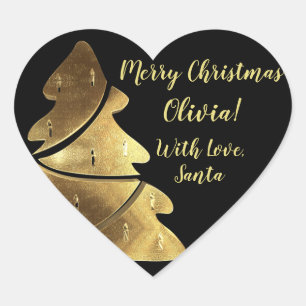 Merry Christmas Tree Black and Gold Elegant Heart Sticker