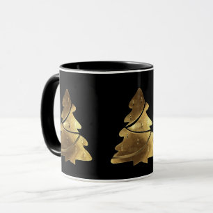 Merry Christmas Tree Black and Gold Look Elegant Mug