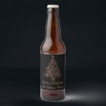 Merry Christmas Tree Black Brown Copper Elegant Beer Bottle Label<br><div class="desc">Elegant Merry Christmas Tree Black and Brown Copper,  Text: Merry Christmas,  The Williams Family,  you can change all text and the image,  Beer Bottle Holiday Season Label</div>