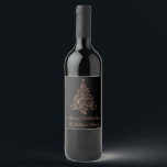 Merry Christmas Tree Black Brown Copper Elegant Wine Label<br><div class="desc">Elegant Merry Christmas Tree Black and Metallic Brown Copper Look,  Text: Merry Christmas,  The Williams Family,  you can change all text and the image,  Wine sparkling wine Bottle Holiday Season Label</div>