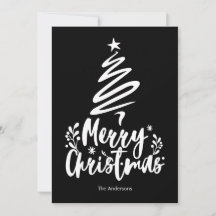 Merry Christmas Tree Black Christmas Card
