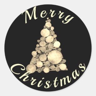 Merry Christmas Tree Black Classic Round Sticker