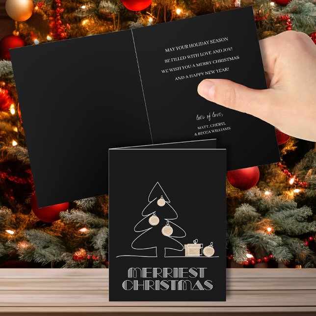 Merry Christmas Tree Black Holiday Card (Creator Uploaded)