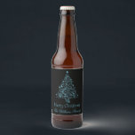 Merry Christmas Tree Black Metallic Blue Look Beer Bottle Label<br><div class="desc">Merry Christmas Tree Black and Metallic Blue Look,  Text: Merry Christmas,  The Williams Family,  you can change all text and the image,  Beer Bottle Holiday Season Label</div>