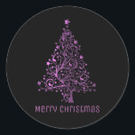 Merry Christmas Tree Black Metallic Pink Classic Round Sticker<br><div class="desc">Merry Christmas Text Christmas Tree Stars Black Background Shiny Metallic Look Pink Chic Stickers</div>