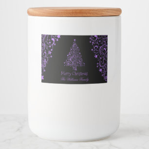 Merry Christmas Tree Black Metallic Purple Look Food Label