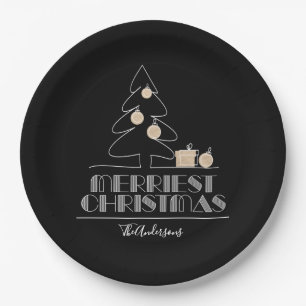 Merry Christmas Tree Black Paper Plate