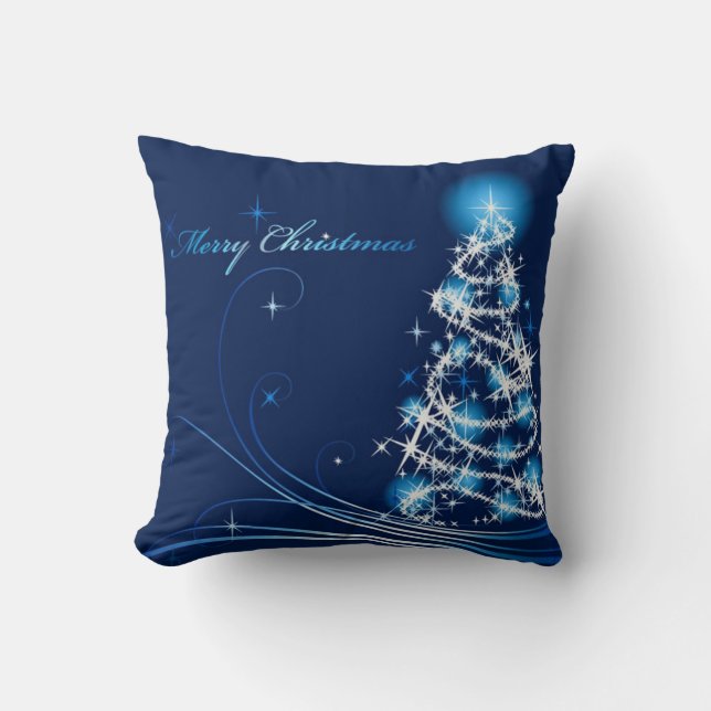 Merry Christmas Tree Blue Pillow (Front)