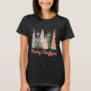 Merry Christmas Tree Boho Xmas Pink Girl Women T-Shirt