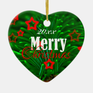 Merry Christmas Tree Branch and Stars Ceramic Ornament