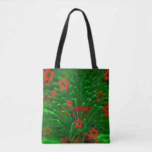 Merry Christmas Tree Branch and Stars Tote Bag