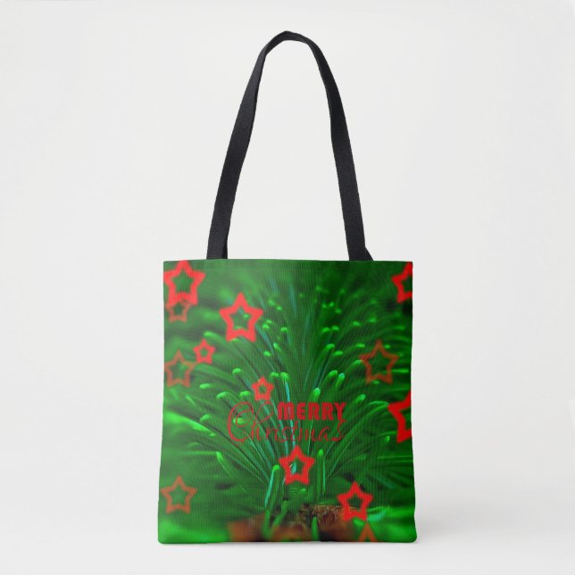 Merry Christmas Tree Branch and Stars Tote Bag (Front)