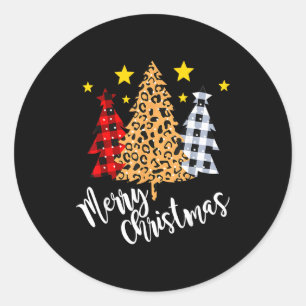 Merry Christmas Tree Buffalo Plaid Red Green Xmas  Classic Round Sticker