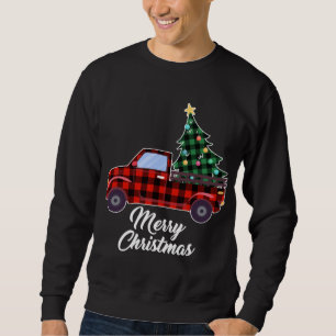 Merry Christmas Tree Buffalo Plaid Red Truck Sweatshirt