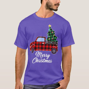 Merry Christmas Tree Buffalo Plaid Red Truck T-Shirt