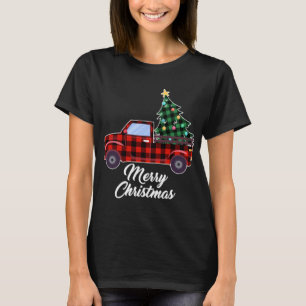 Merry Christmas Tree Buffalo Plaid Red Truck T-Shirt