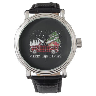 Merry Christmas Tree Buffalo Plaid Red Truck Watch