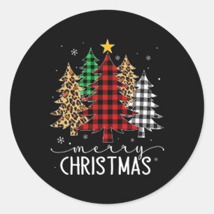 Merry Christmas Tree Buffalo Plaid Red White Green Classic Round Sticker