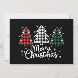 Merry Christmas Tree Buffalo Plaid Red White Green Holiday Card