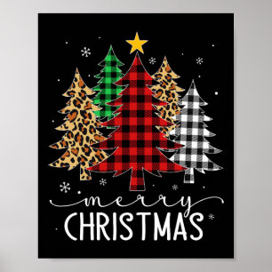 Merry Christmas Tree Buffalo Plaid Red White Green Poster