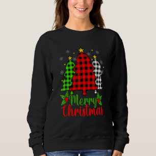 Merry Christmas Tree Buffalo Plaid Red White Green Sweatshirt