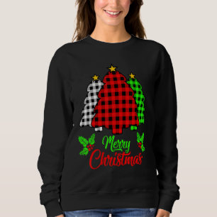 Merry Christmas Tree Buffalo Plaid Red White Green Sweatshirt