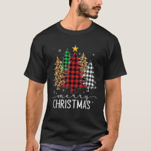 Merry Christmas Tree Buffalo Plaid Red White Green T-Shirt