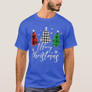 Merry Christmas Tree Buffalo Plaid Red White Green T-Shirt