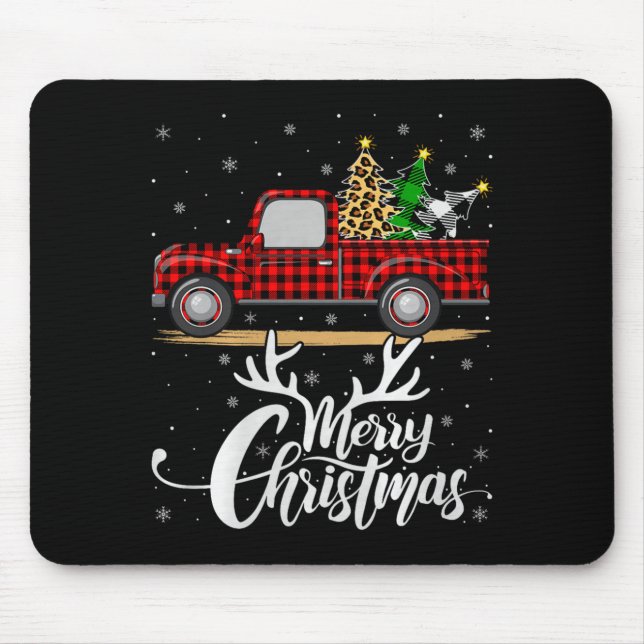 Merry Christmas Tree Buffalo Plaid Truck Family Gr Mouse Pad (Front)