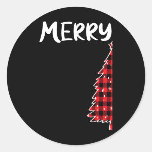 Merry Christmas Tree Buffalo Plaid Xmas Couples Ma Classic Round Sticker